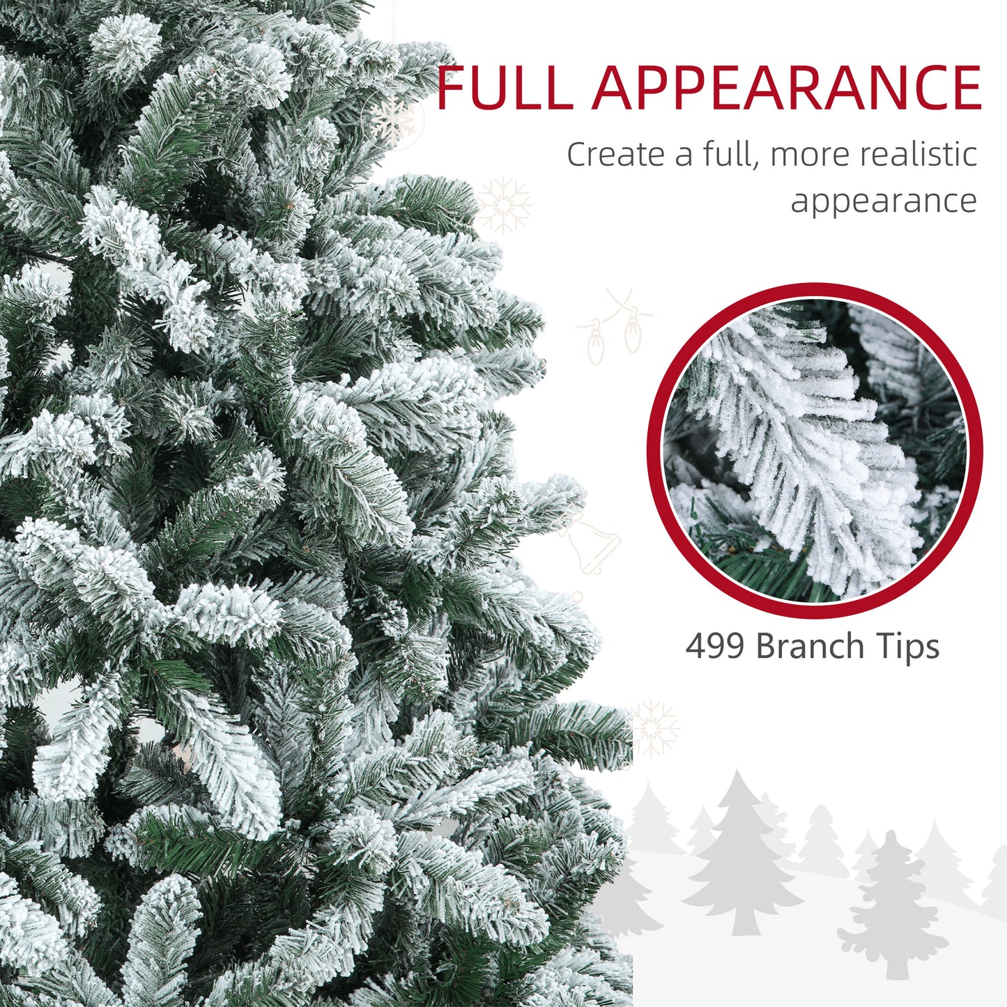 5 Foot Artificial Flocked Christmas Tree with Snow, Metal Stand, Hinged Xmas Tree for Home Office Holiday Flocked Christmas Trees   at Gallery Canada