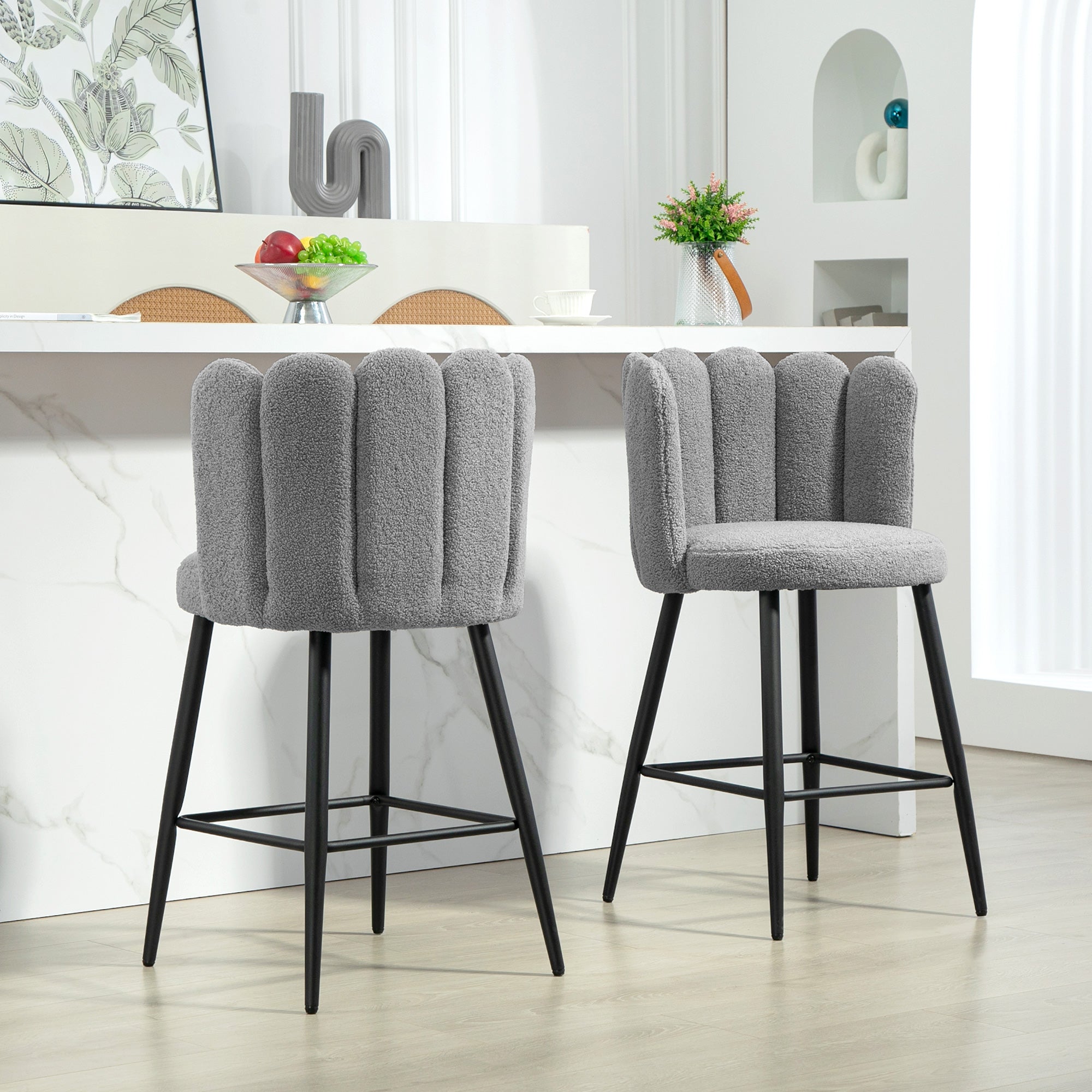 Faux Cashmere Bar Stools Set of 2 Counter Height Bar Stools with Back for Home Kitchen, 20.5