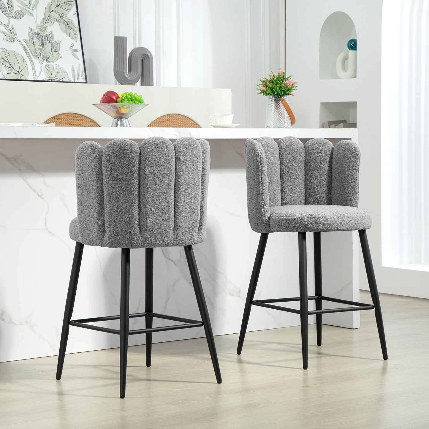 Faux Cashmere Bar Stools Set of 2 Counter Height Bar Stools with Back for Home Kitchen, 20.5"x19.7"x36.6", Grey Bar Stools   at Gallery Canada