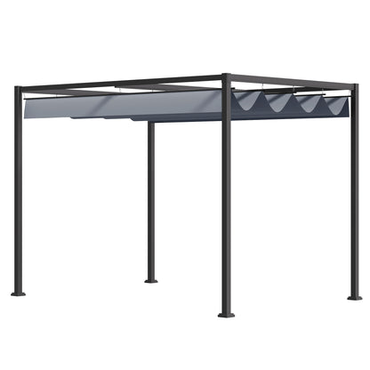 13' x 10' Patio Pergola with Retractable Canopy, Outdoor Sun Shelter, Yard Shade, Dark Grey Pergolas at Gallery Canada