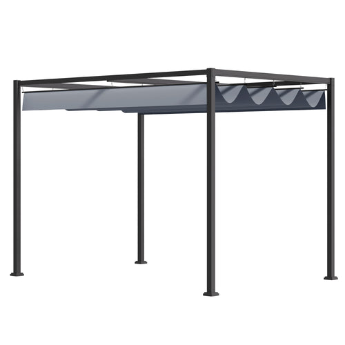 13' x 10' Patio Pergola with Retractable Canopy, Outdoor Sun Shelter, Yard Shade, Dark Grey