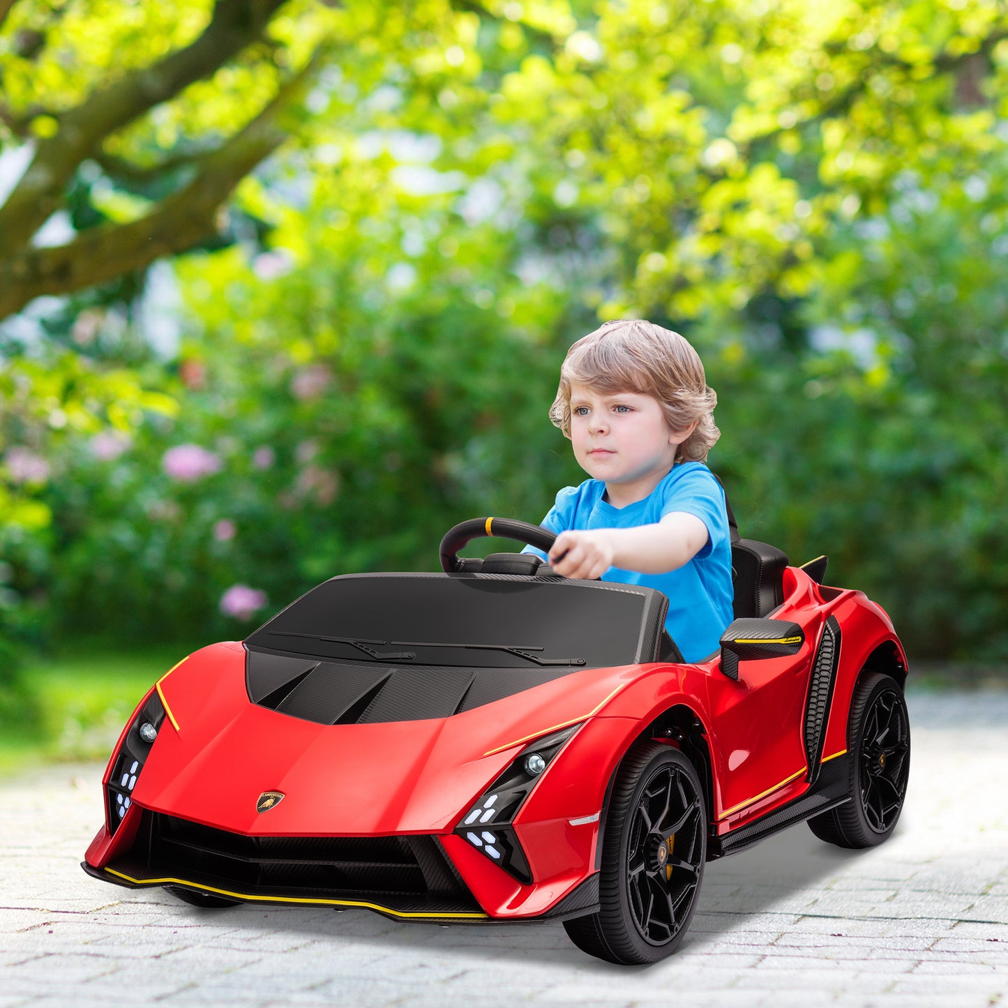 12V Lamborghini Autentica Licensed Kids Car with Remote Control, 4 Wheels Spring Suspension, Soft Start, Red Electric Toy Cars Red  at Gallery Canada