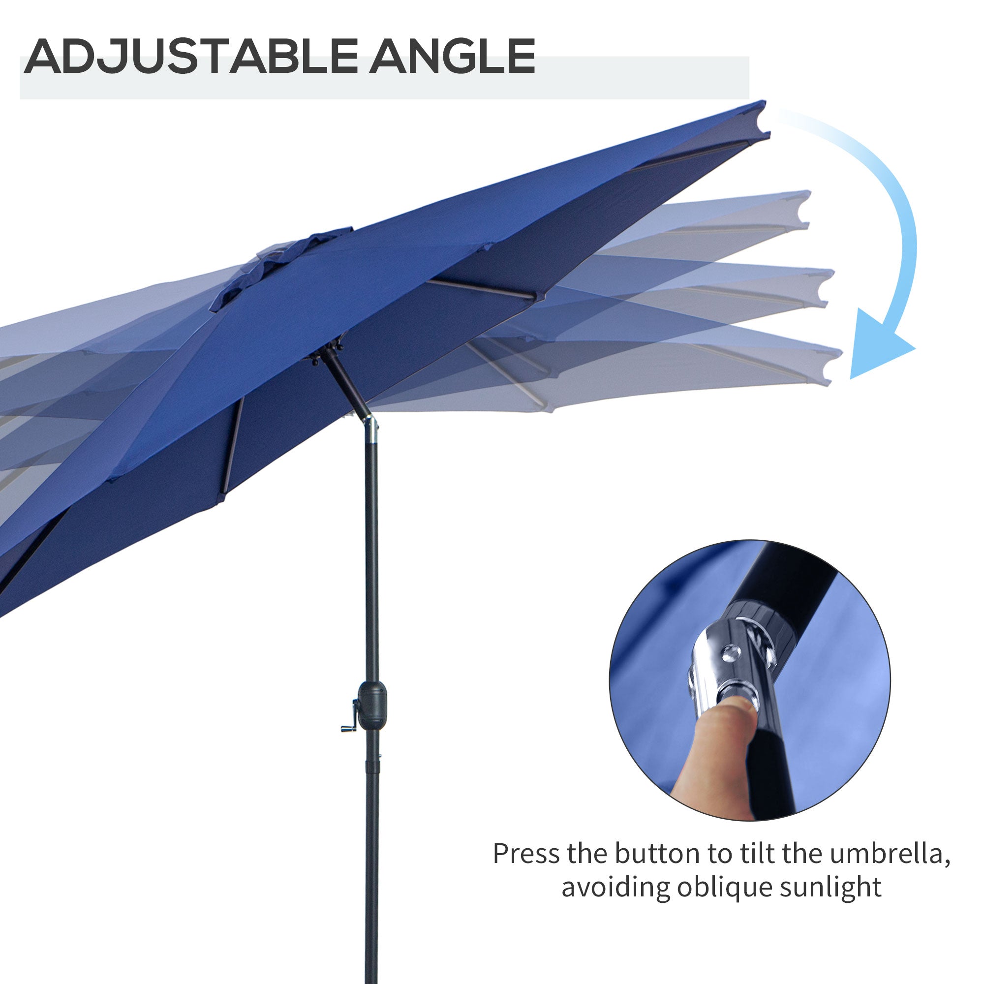 10' x 8' Round Market Umbrella, Patio Umbrella with Crank Handle and Tilt, Outdoor Parasol for Garden, Bench, Lawn, Blue Sun Umbrellas at Gallery Canada