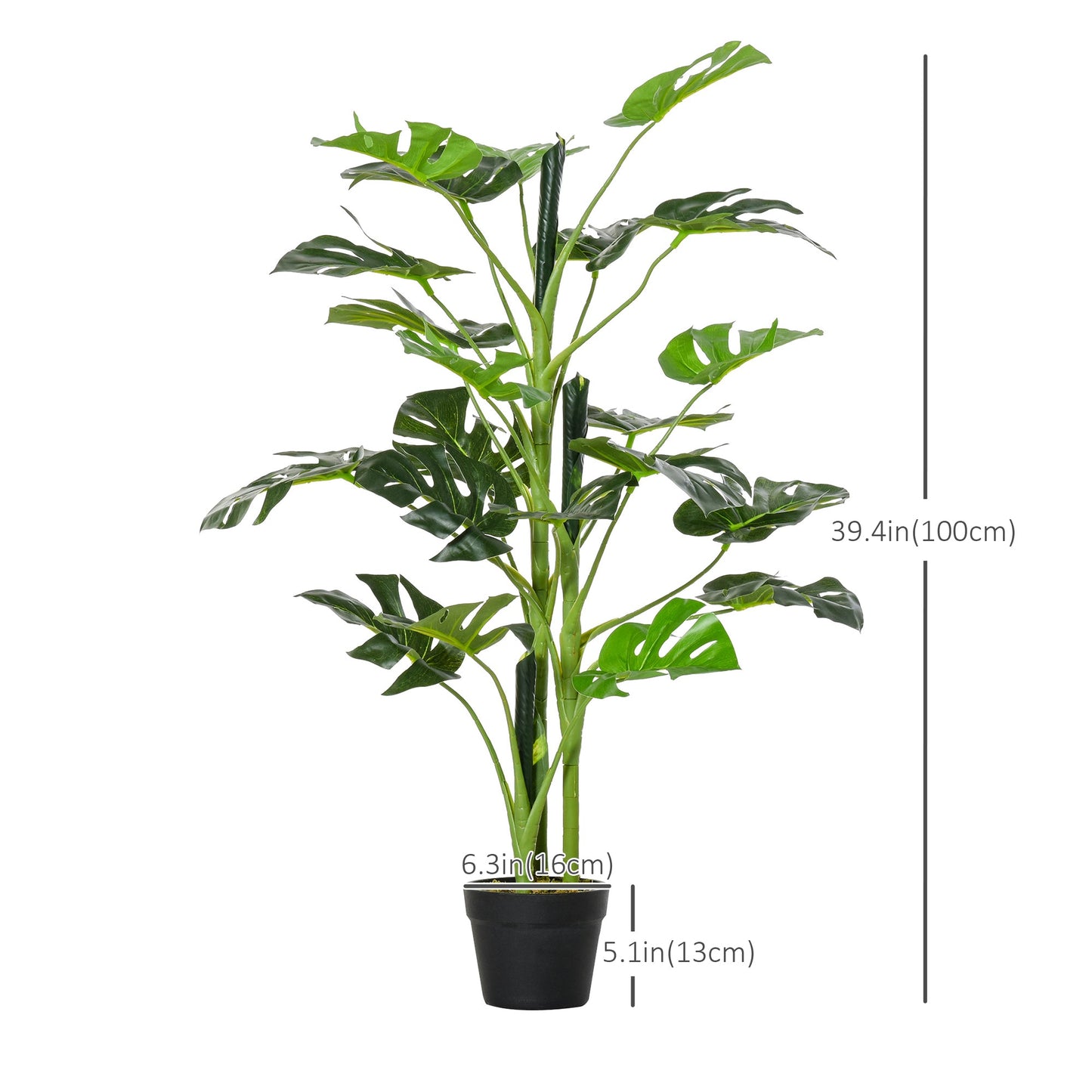 3FT Artificial Monstera Deliciosa Tree, Faux Plant with 21 Leaves, Fake Tree in Nursery Pot for Indoor and Outdoor, Green Artificial Trees   at Gallery Canada