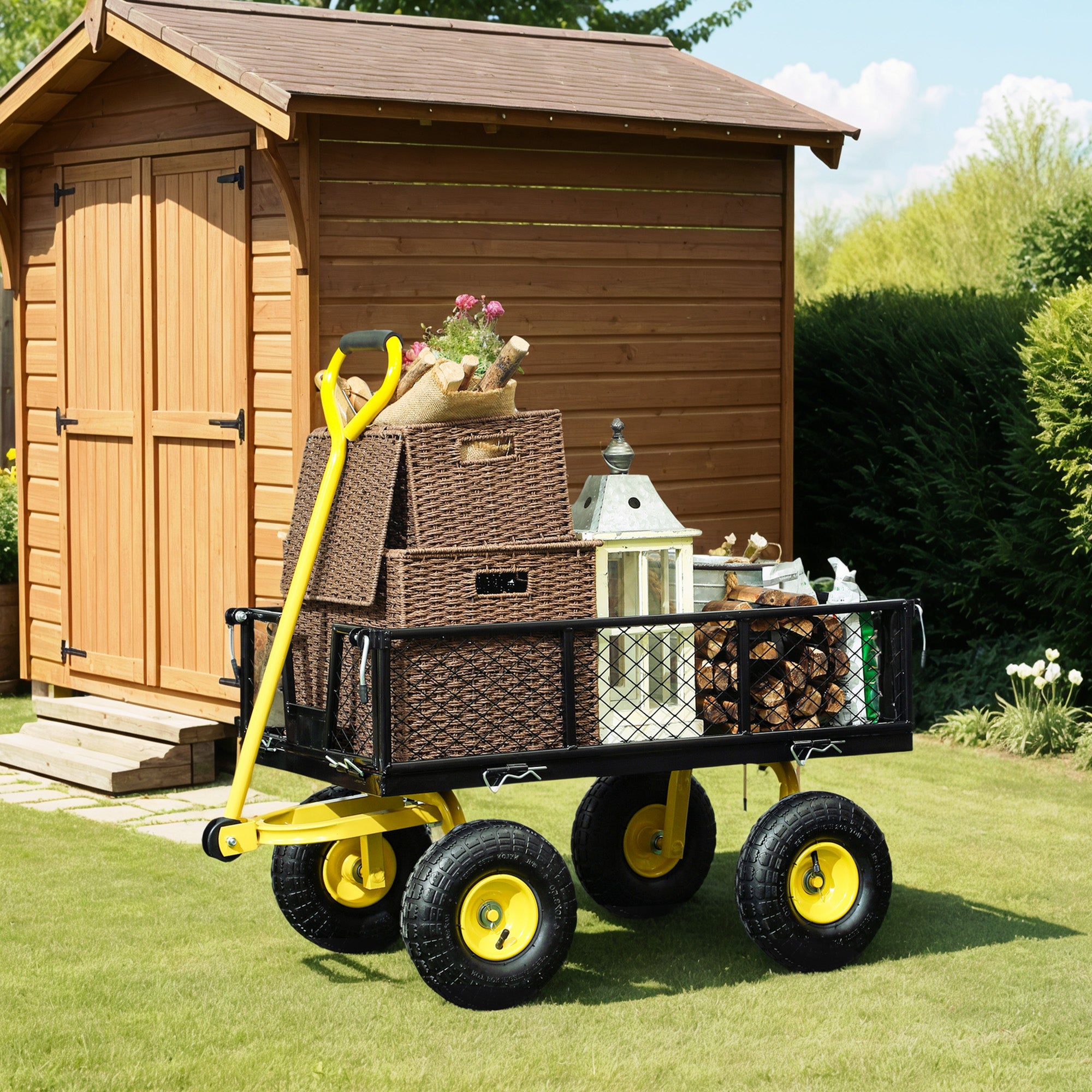 Steel Garden Cart, Utility Wagon with Removable Sides, 10