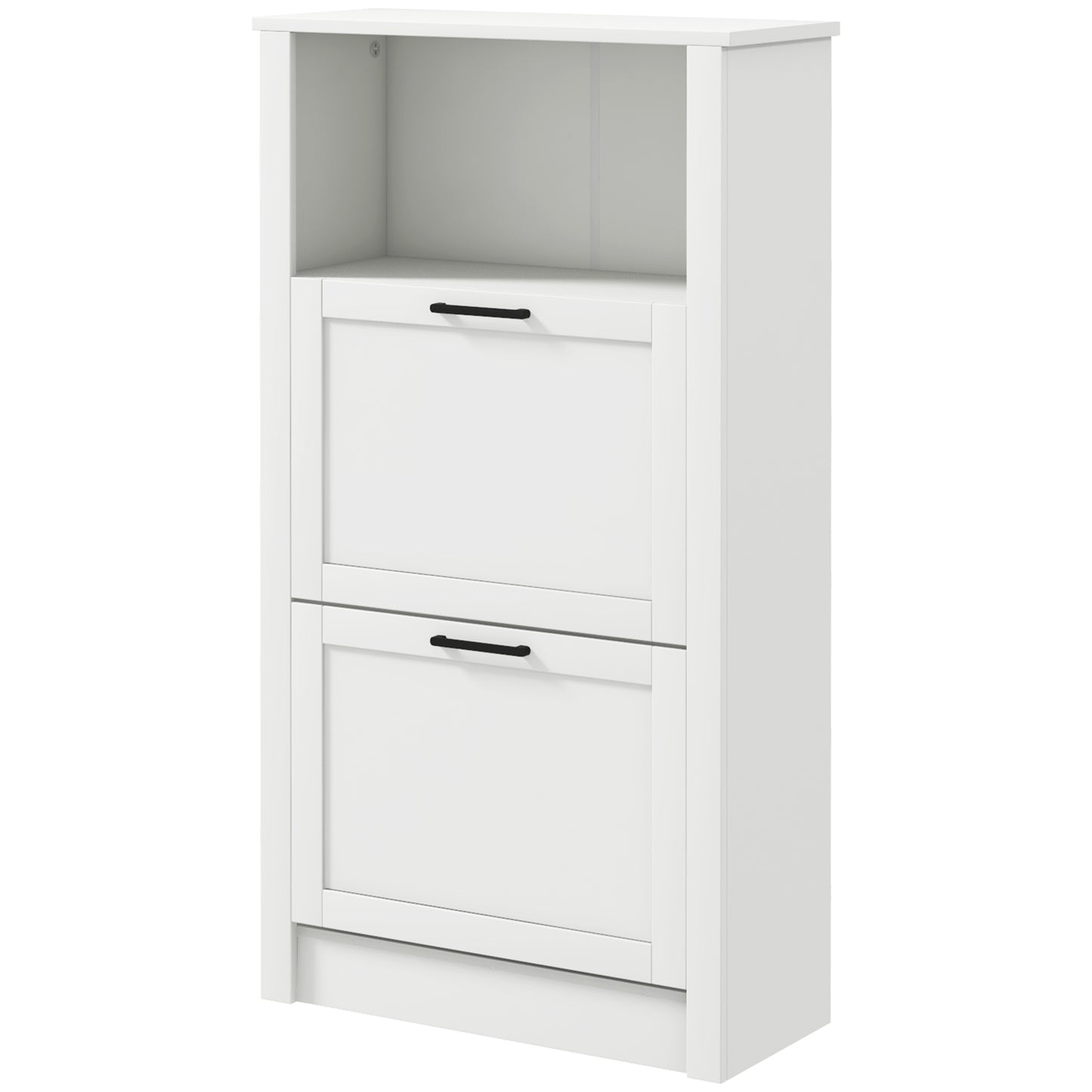 Narrow Shoe Cabinet with Open Shelf and 2 Flip Drawers for 10 Pairs of Shoes, for Entryway, Hallway, White Shoe Storage Cabinets & Racks   at Gallery Canada