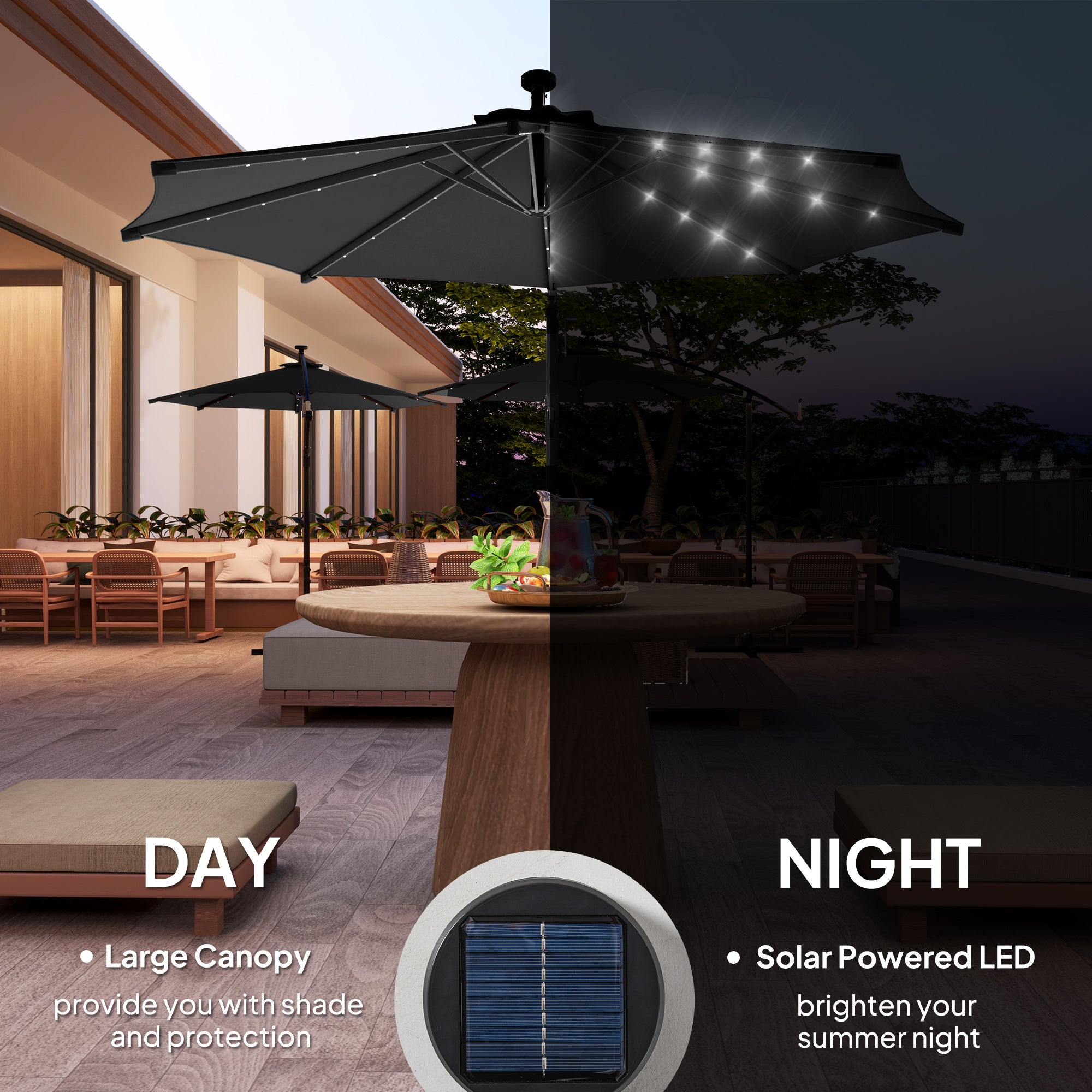 10ft Outdoor Cantilever Umbrella Banana Umbrella with Solar Lights and Adjustable Angle for Patio Backyard Black Offset Cantilever Umbrellas at Gallery Canada