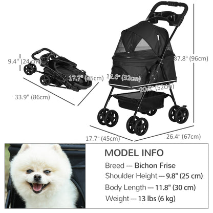 Dog Stroller Foldable Design with Storage Basket, Adjustable Canopy, Cup Holder, Safety Leashes, for Mini Dogs, Black Dog Bike Trailers & Strollers   at Gallery Canada