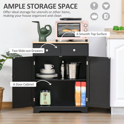 Kitchen Storage Cabinet, Sideboard Buffet Cabinet with Solid Wood Top, Adjustable Shelf, 2 Drawers and 2 Doors, Black Kitchen Pantry Cabinets   at Gallery Canada