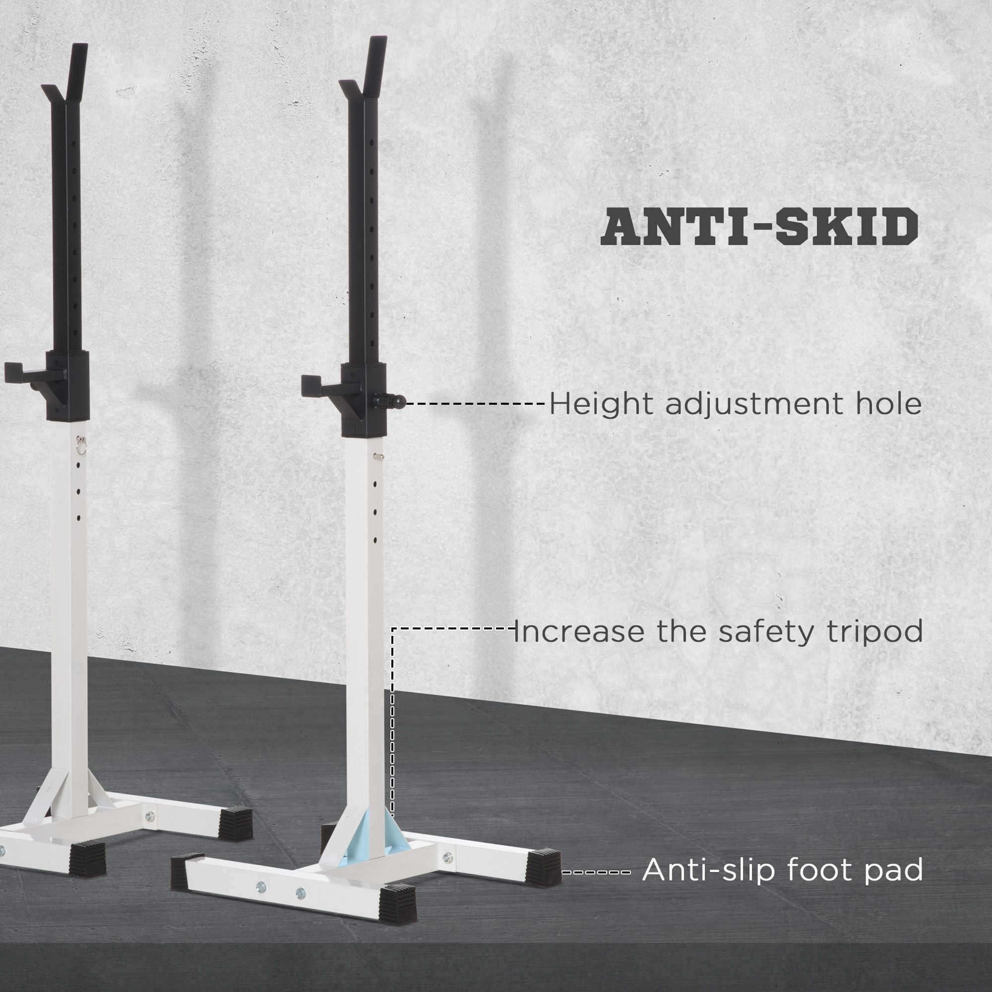 Adjustable Barbell Rack Stable Power Squat Stand Portable 2 Bars Barbell Holder Weight Rack, Black and White Power Towers at Gallery Canada