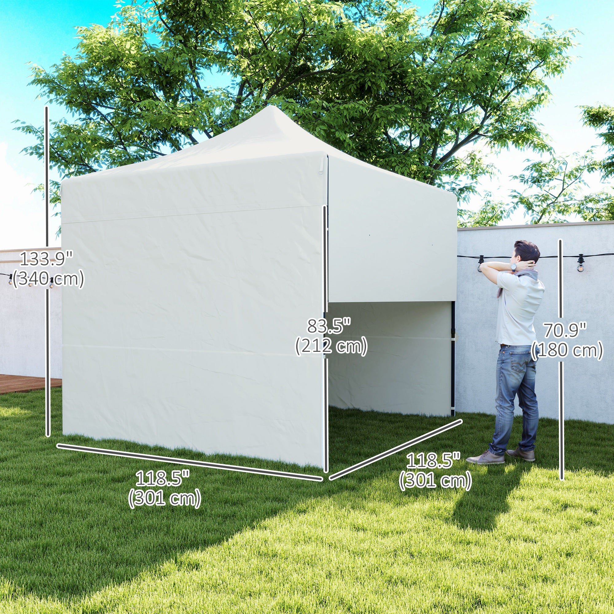 10' x 10' Pop Up Canopy Tent with Awning and Sidewalls, Instant Sun Shelter with Wheeled Bag and Sand Bags Pop Up Canopies at Gallery Canada