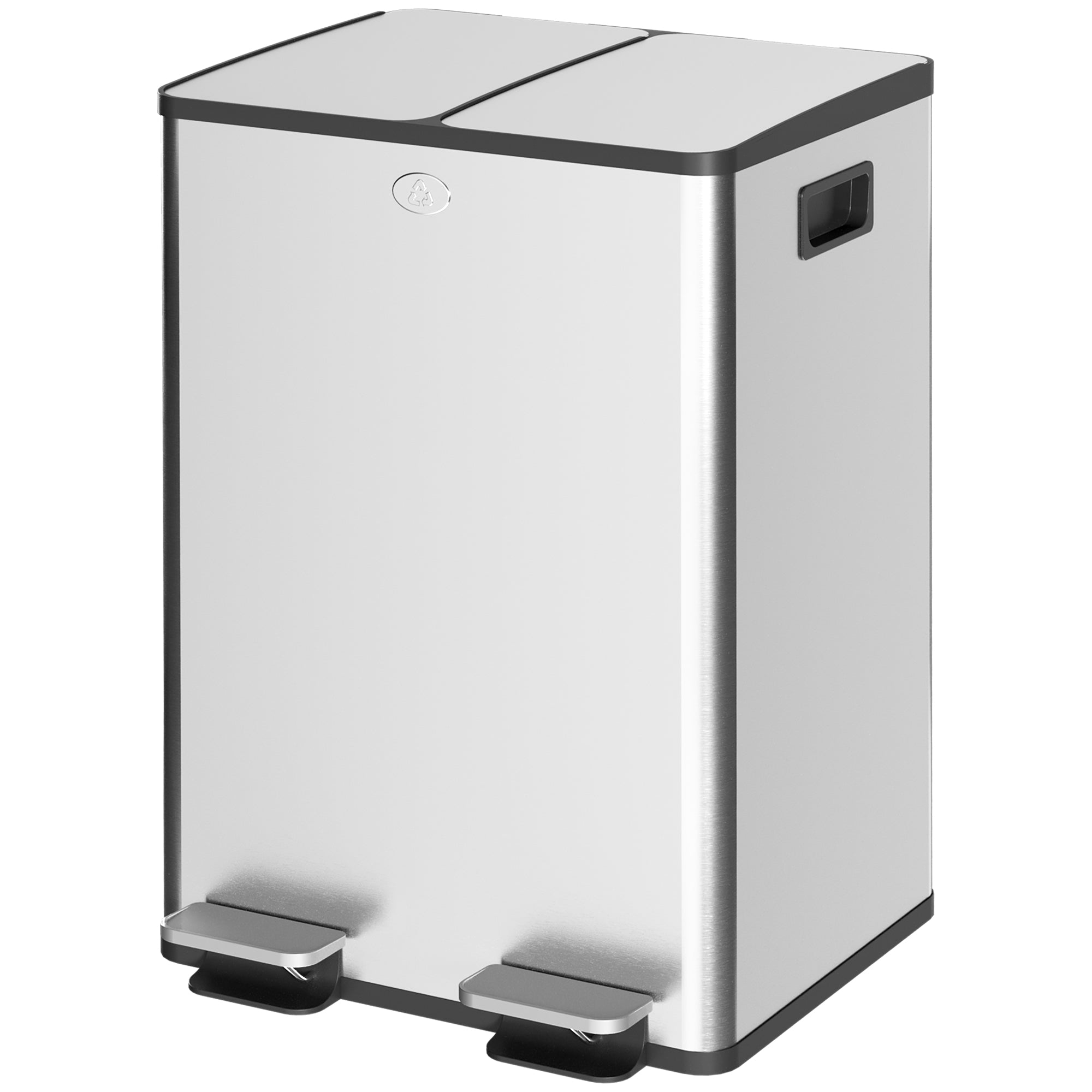 Dual Garbage Bin, Soft-Close Trash Can with Foot Pedal, 2 x 28 Liter Garbage Can with Removable Inner Buckets, Silver Household Supplies at Gallery Canada