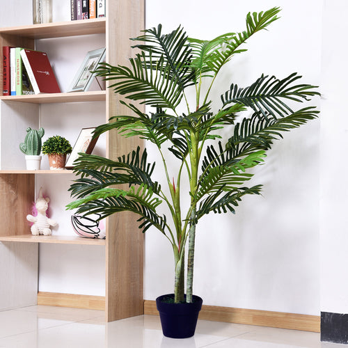 5FT Artificial Palm Tree, Fake Tropical Tree with Lifelike Leaves, Faux Plant in Pot for Indoor and Outdoor Decoration, Green