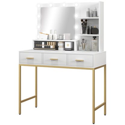 Illuminated Dressing Table, LED Vanity Table with Mirror, 3 Drawers and Storage Shelves for Bedroom, White Dressing & Vanity Tables   at Gallery Canada