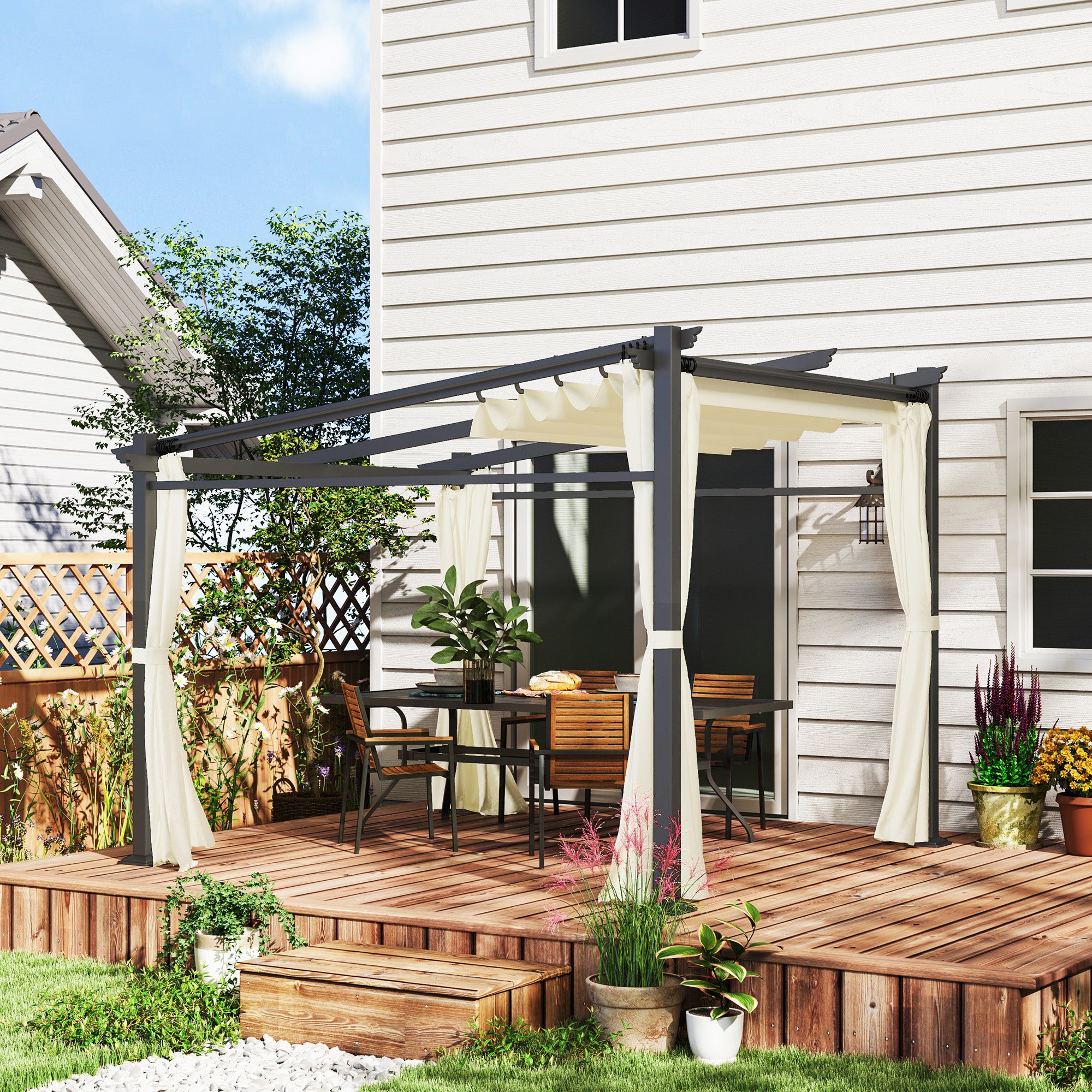 Metal Pergola with Sliding Roof Canopy, Retractable Pergola Canopy, 10' x 10', Beige Pergolas at Gallery Canada