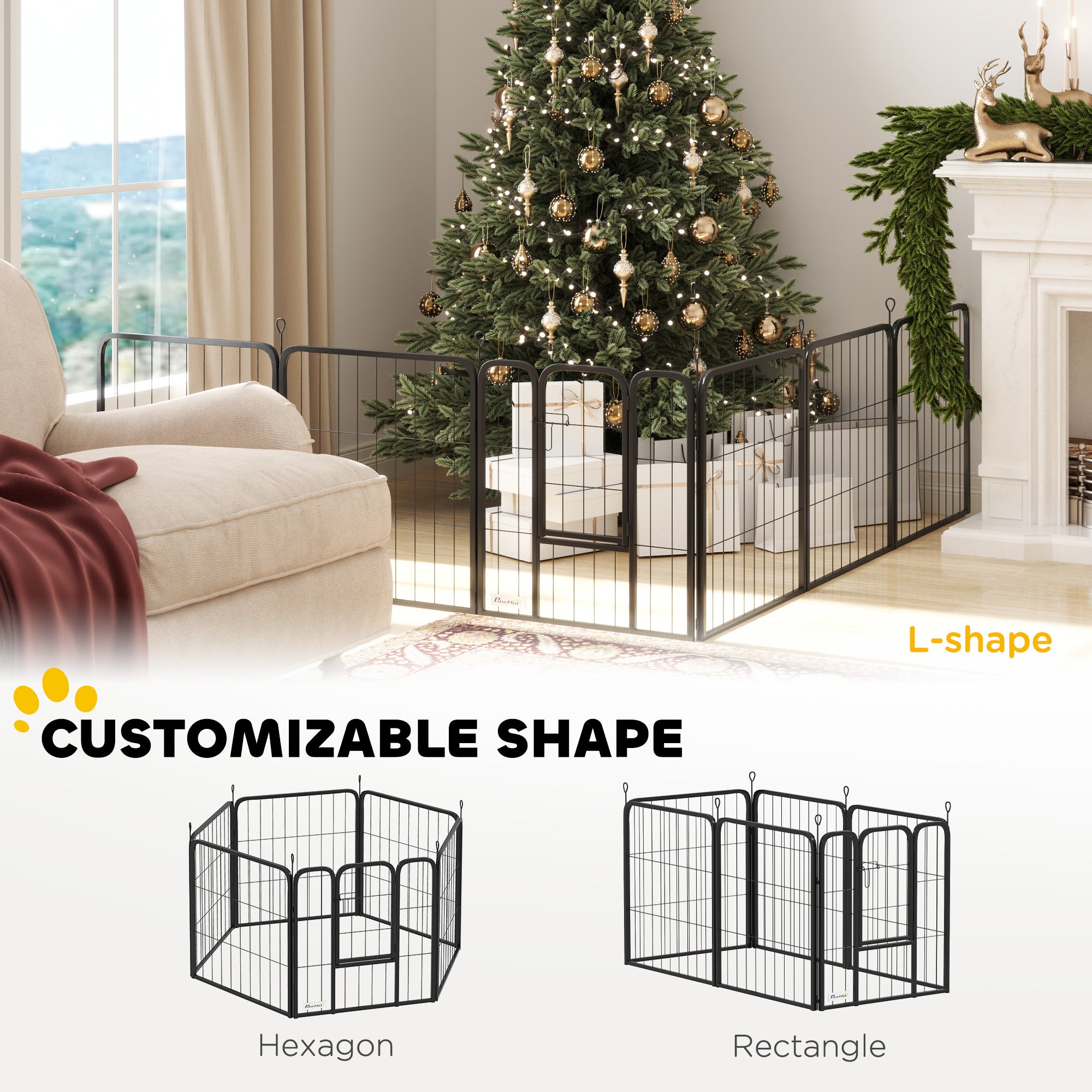 6 Panels Heavy Duty Dog Playpen Outdoor Indoor with Door &; Strap, 24