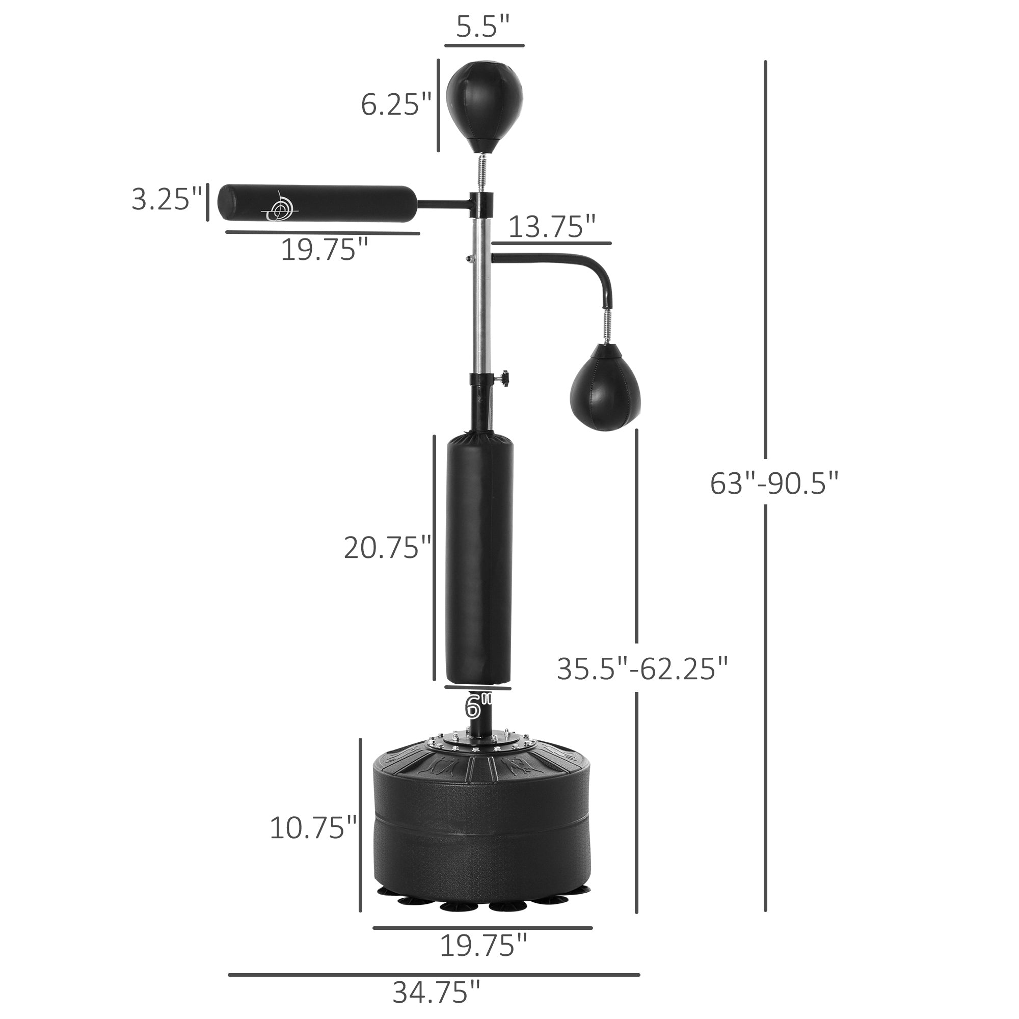 3-in-1 Boxing Punching Bag Stand with 2 Speed Balls, 360° Reflex Bar, PU-Wrapped Bag, Adjustable Height Punching Bag Hangers   at Gallery Canada