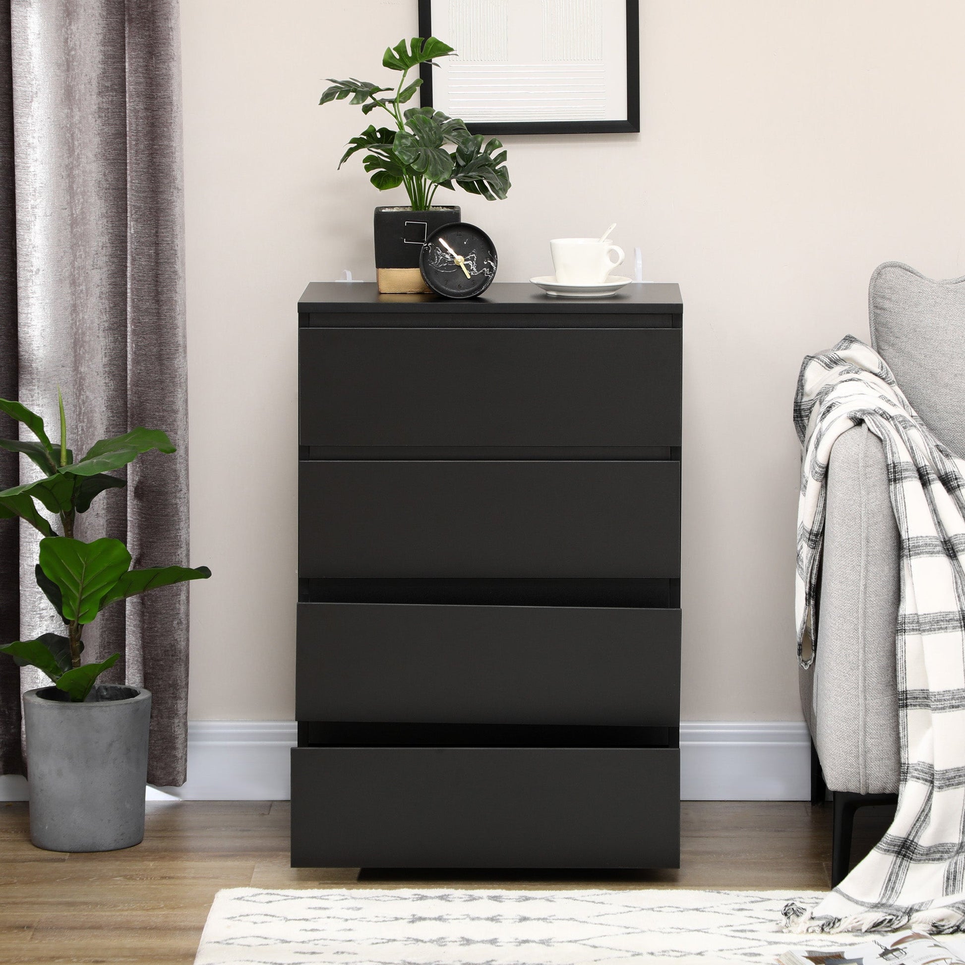 Chest of Drawer, 4 Drawers Storage Cabinet Freestanding Tower Unit for Bedroom, Black Storage Cabinets   at Gallery Canada