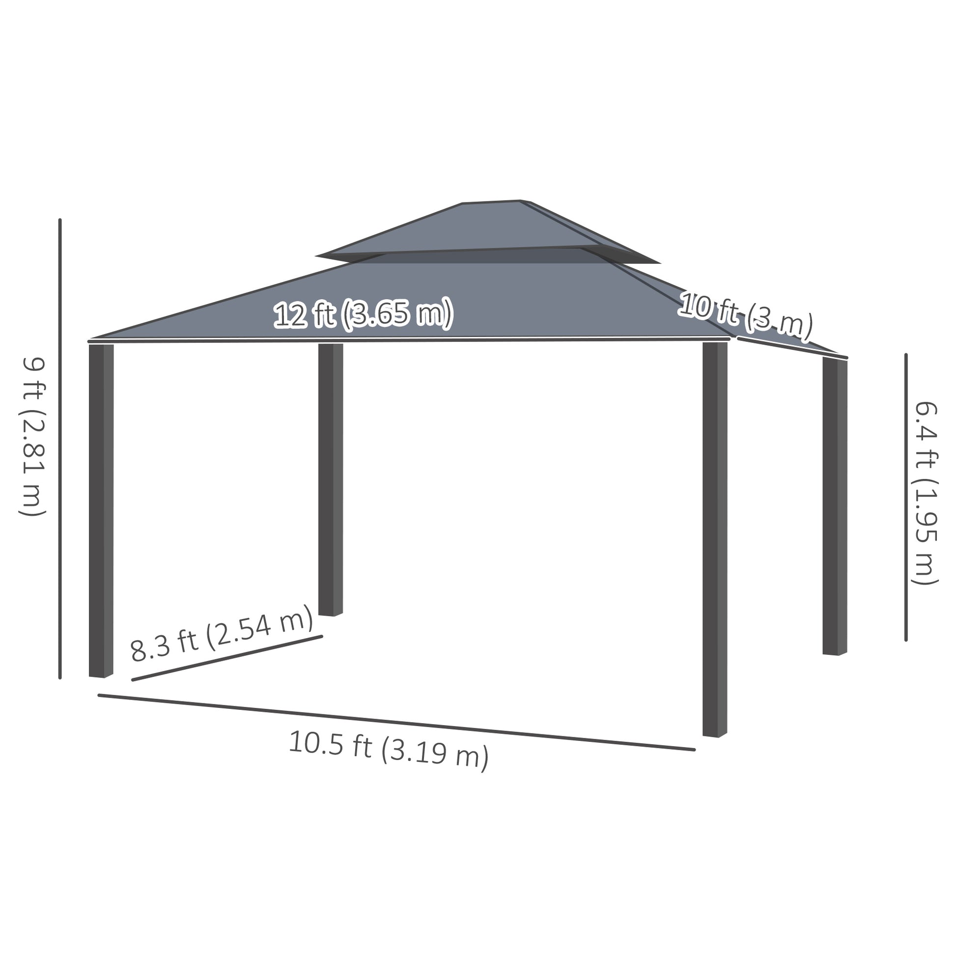 10' x 12' Outdoor Hardtop Gazebo with Galvanized Canopy &; Netting Sidewalls for Lawn, Backyard, Dark Grey Gazebos at Gallery Canada