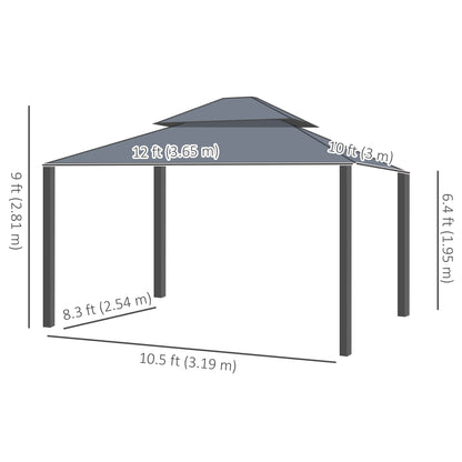 10' x 12' Outdoor Hardtop Gazebo with Galvanized Canopy &; Netting Sidewalls for Lawn, Backyard, Dark Grey Gazebos at Gallery Canada