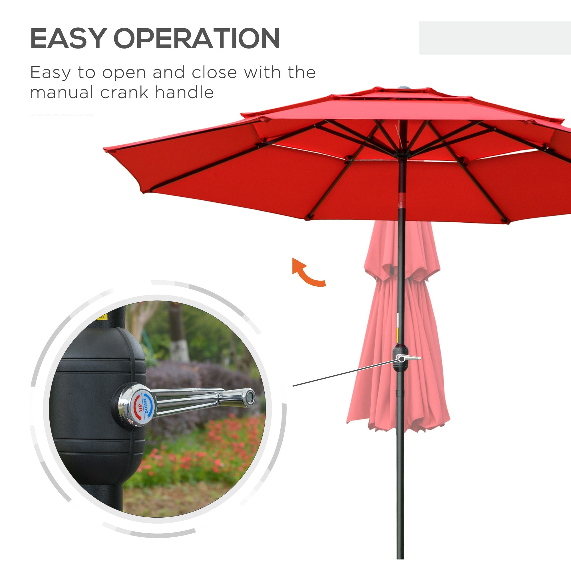 9FT 3 Tiers Patio Umbrella Outdoor Market Umbrella with Crank, Push Button Tilt for Deck, Backyard and Lawn, Red Sun Umbrellas   at Gallery Canada