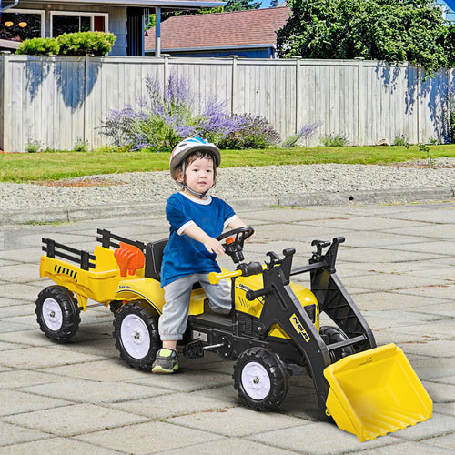 Front Loader Excavator Ride On Toy Pedal Control W/ 6 Wheels Controllable Bucket for 3-6 Years old