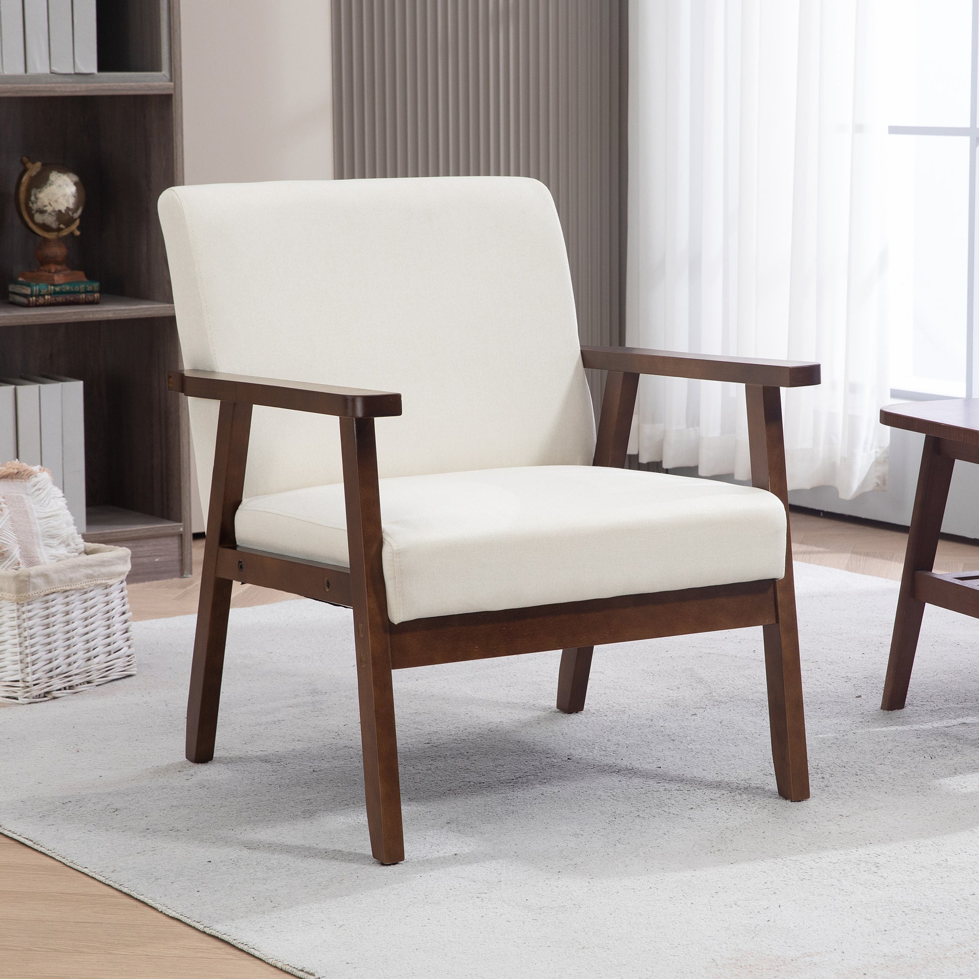 Modern Accent Chairs with Cushioned Seat, Upholstered Linen-Feel Armchair for Bedroom, Living Room, Cream White Accent Chairs   at Gallery Canada