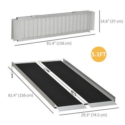 5' Portable Wheelchair Ramp Aluminum Threshold Mobility Single-fold for Scooter with Carrying Handle Knee Walker & Wheelchair Ramps Silver and Black  at Gallery Canada