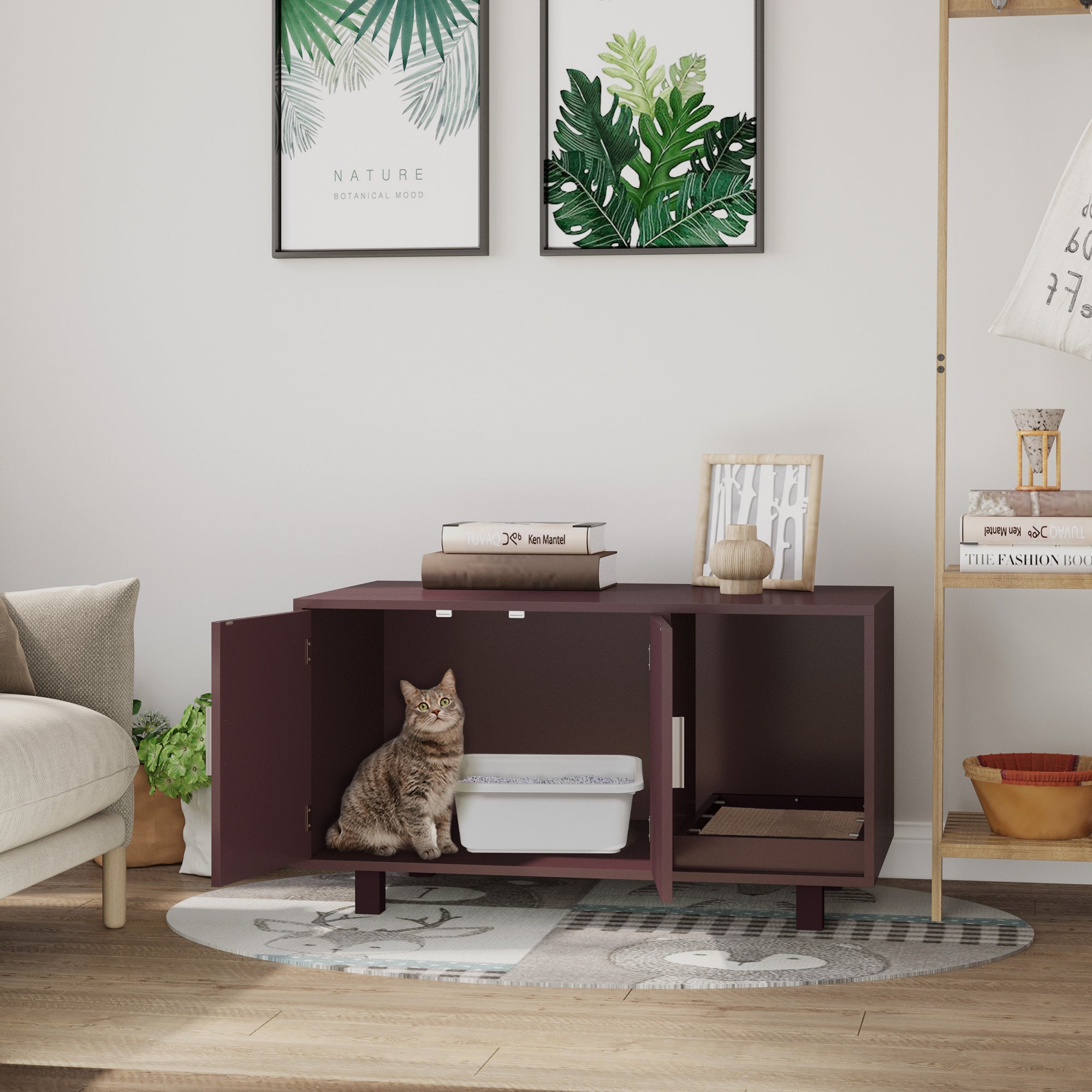 Cat Litter Box Enclosure, Hidden Litter Box Furniture, Cat House End Table Washroom with Scratching Pad, for Indoor Cats Kittens, Brown Cat Litter Box Enclosures at Gallery Canada