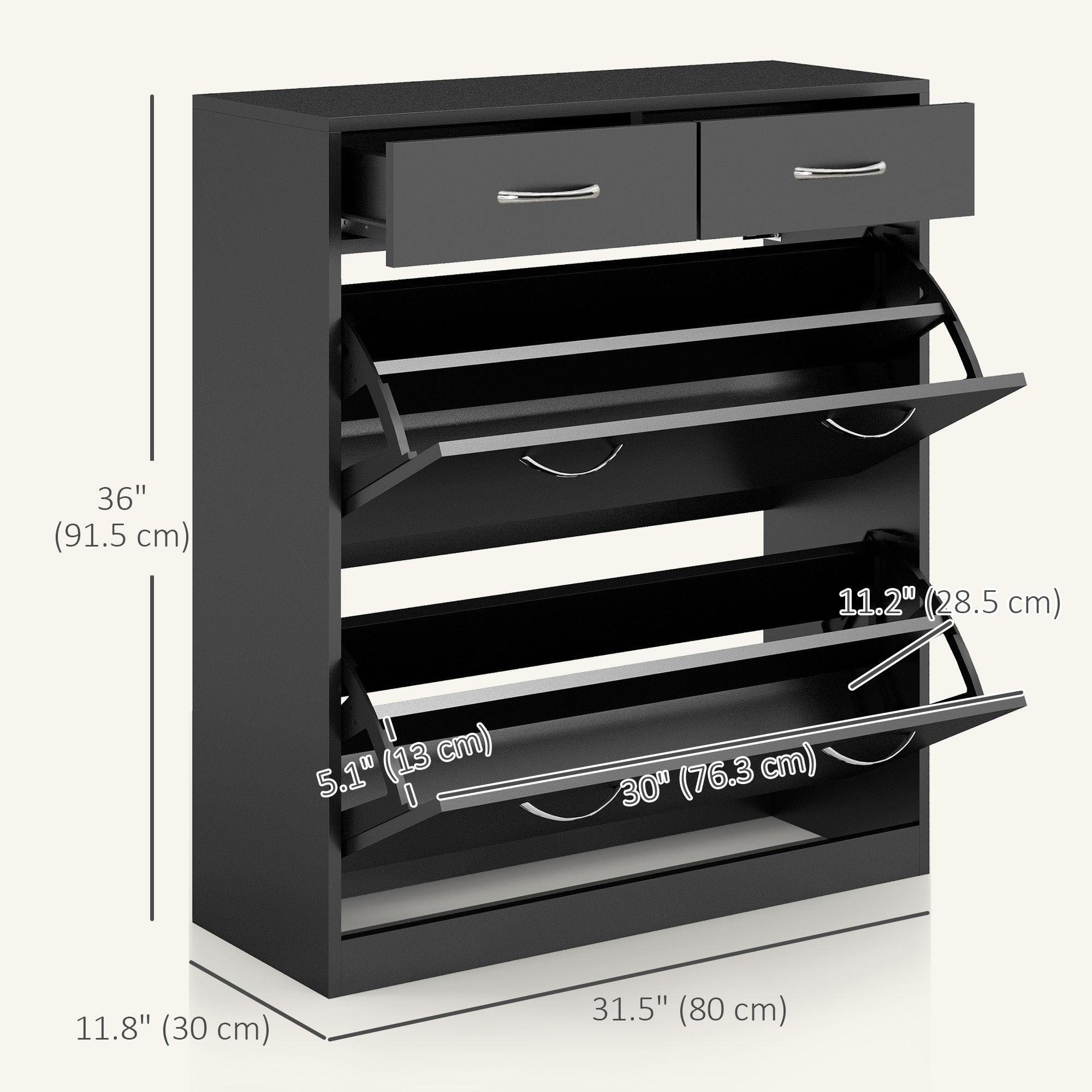 Narrow Shoe Storage with 2 Flip Drawers and Adjustable Shelves Shoe Cabinet Organizer for 12 Pairs of Shoes, Black Shoe Storage Cabinets & Racks at Gallery Canada