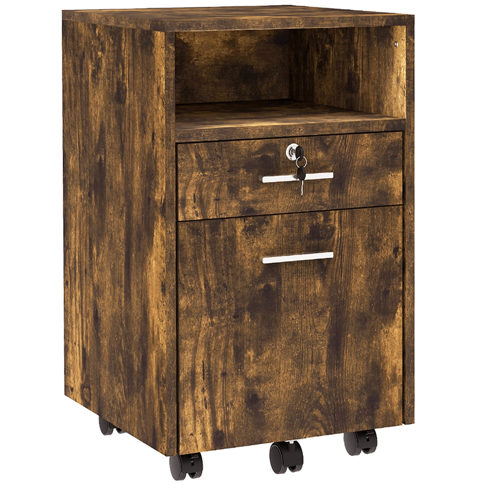 Small Filing Cabinet with 2 Drawers, Lockable Home Office Storage Cabinets on Wheels for A4, Letter Size, Rustic Brown Office Cabinets & Cupboards at Gallery Canada