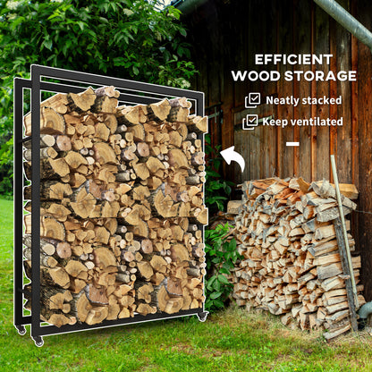 Outdoor Firewood Rack with Wheels Heavy Duty Steel Wood Log Storage Stacker for Fireplace, Black Firewood Racks   at Gallery Canada