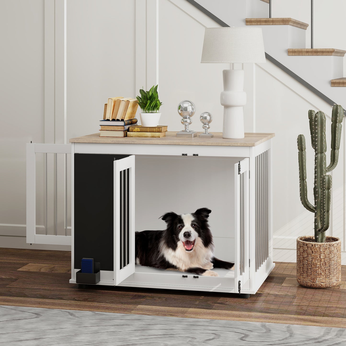 39" Dog Crate Furniture Side End Table for Large Dogs w/ Blackboard, Three Doors, White Houses, Kennels & Pens White  at Gallery Canada