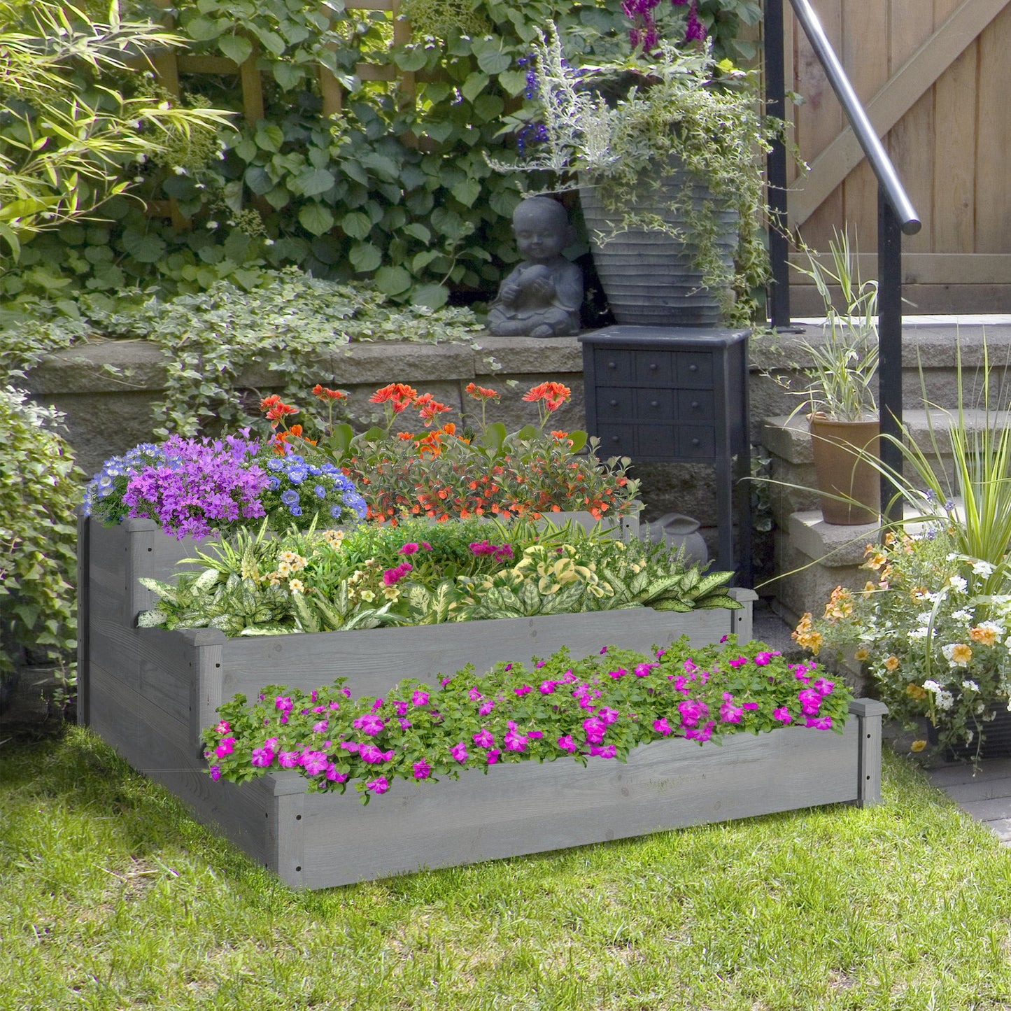 3-Tier Garden Bed Planter Box for Backyard, Patio, 49"x49"x22", Grey Raised Garden Beds   at Gallery Canada