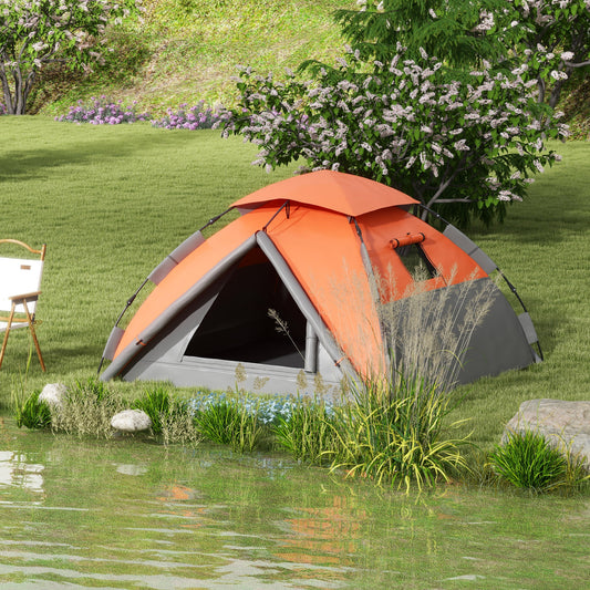 Pop up Camping Tent, 3-4 Man Family Tent, 3000mm Waterproof, with Carry Bag and Top Hook, Grey and Orange - Gallery Canada