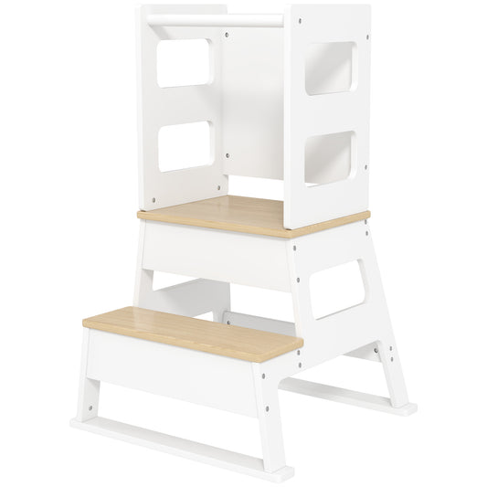 2 in 1 Toddler Tower Kitchen Helper w/ Chalkboard, Safety Rail, for Counter, Bathroom, Sink, Kitchen, White Toddler & Kids Step Stools at Gallery Canada