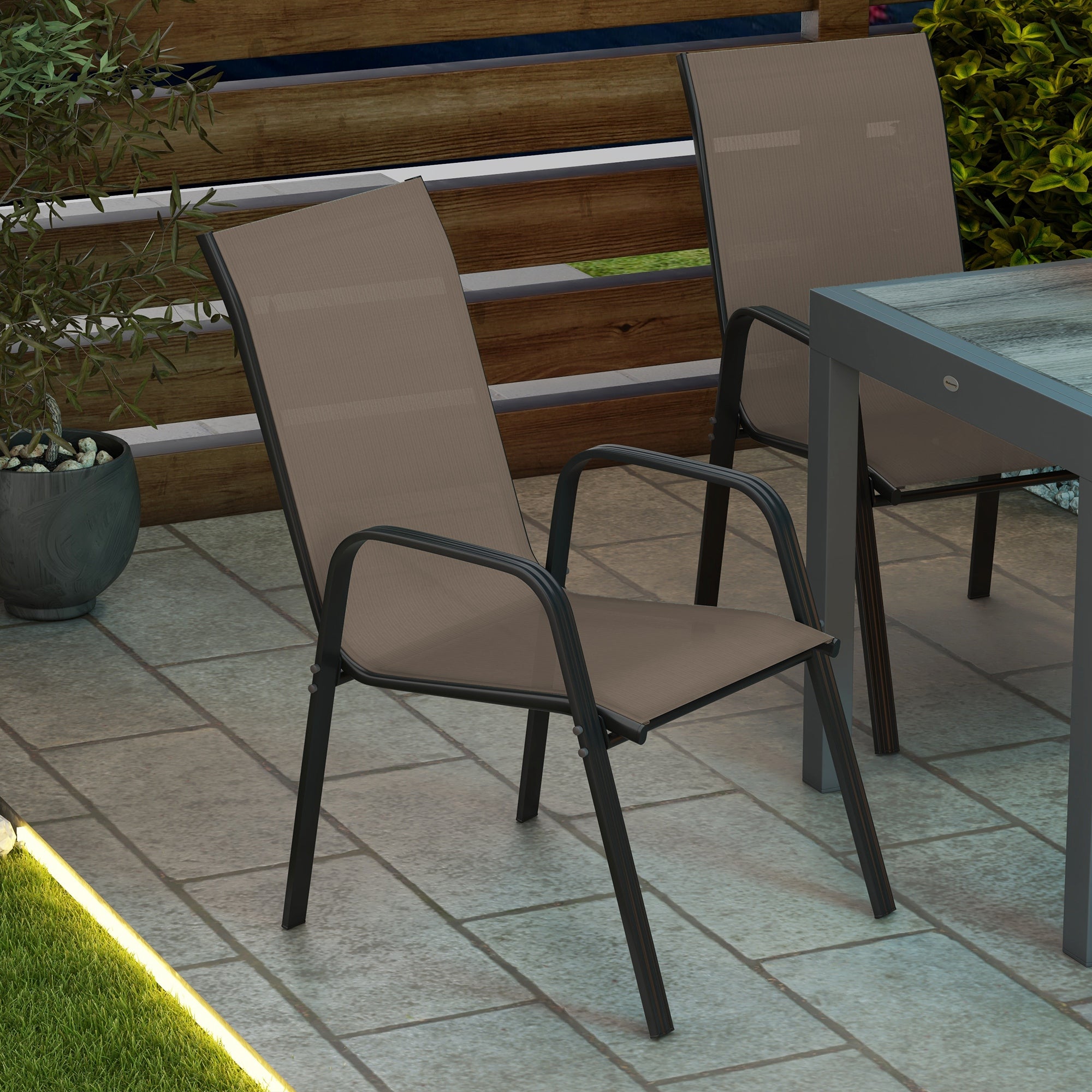 Set of 4 Outdoor Dining Chairs, Heavy Duty Stackable Patio Dining Set with Armrests for Balcony Garden, Grey Patio Chairs at Gallery Canada