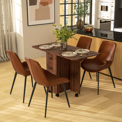 Drop Leaf Dining Table, Mobile Folding Table on Wheels with Drawers and Cabinet for Dining Room, Kitchen, Brown Bar Tables & Dining Tables Brown  at Gallery Canada