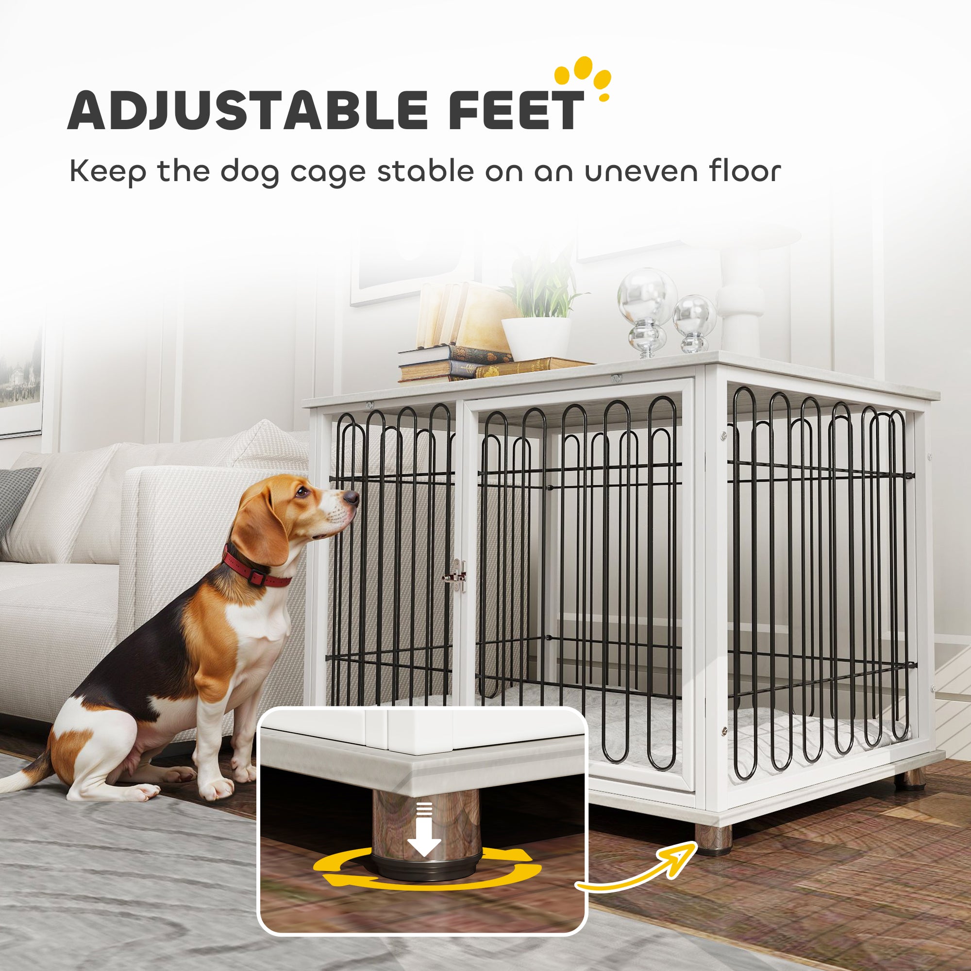 Dog Crate Furniture with Washable Cushion, Adjustable Feet for Medium Dogs, Indoor Use, Grey Houses, Kennels & Pens at Gallery Canada