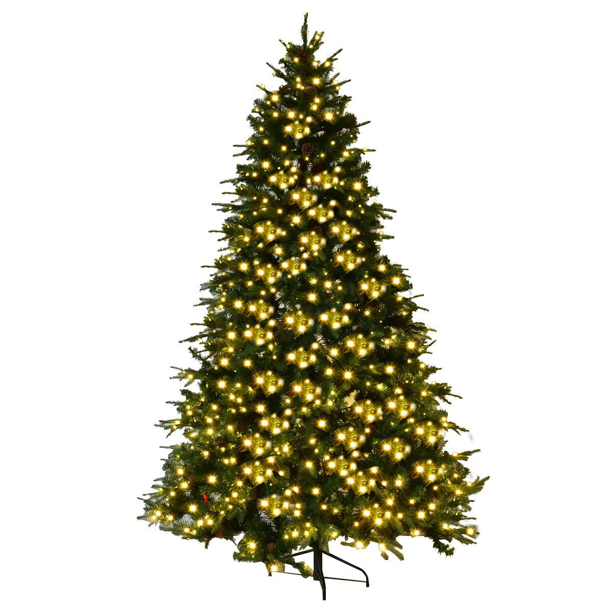 7.5 ft Artificial Christmas Tree with LED Lights and Pine Cones, Green Christmas Tree   at Gallery Canada