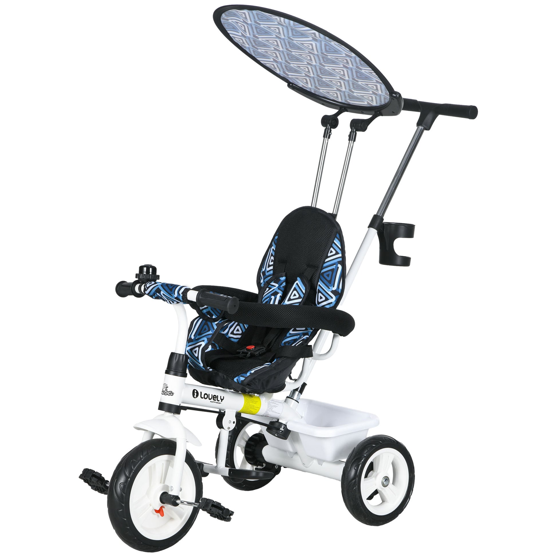 4 in 1 Kids Tricycle with Removable Handlebar and Canopy, Blue Tricycles for Kids Blue  at Gallery Canada