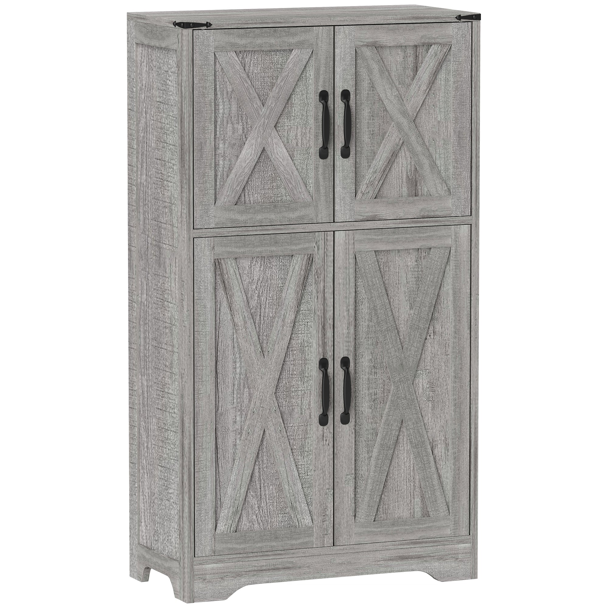 Farmhouse Kitchen Pantry, Freestanding Kitchen Pantry Storage Cabinet with Barn Doors and Adjustable Shelves, Grey Kitchen Pantry Cabinets at Gallery Canada