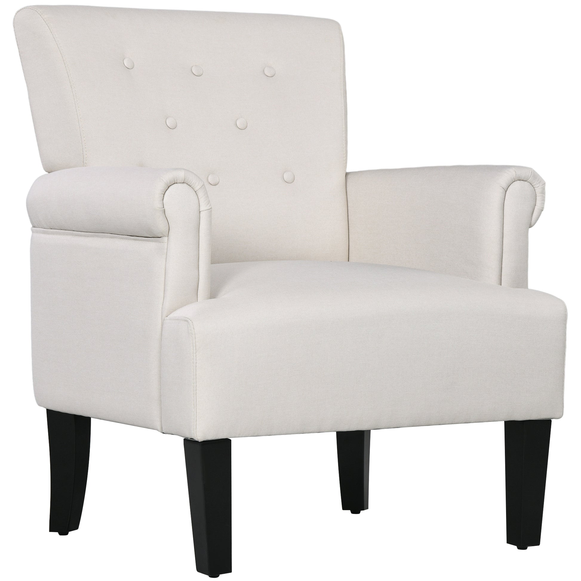 Armchair, Fabric Accent Chair, Modern Living Room Chair with Wood Legs and Rolled Arms for Bedroom, Cream White Accent Chairs Cream  at Gallery Canada