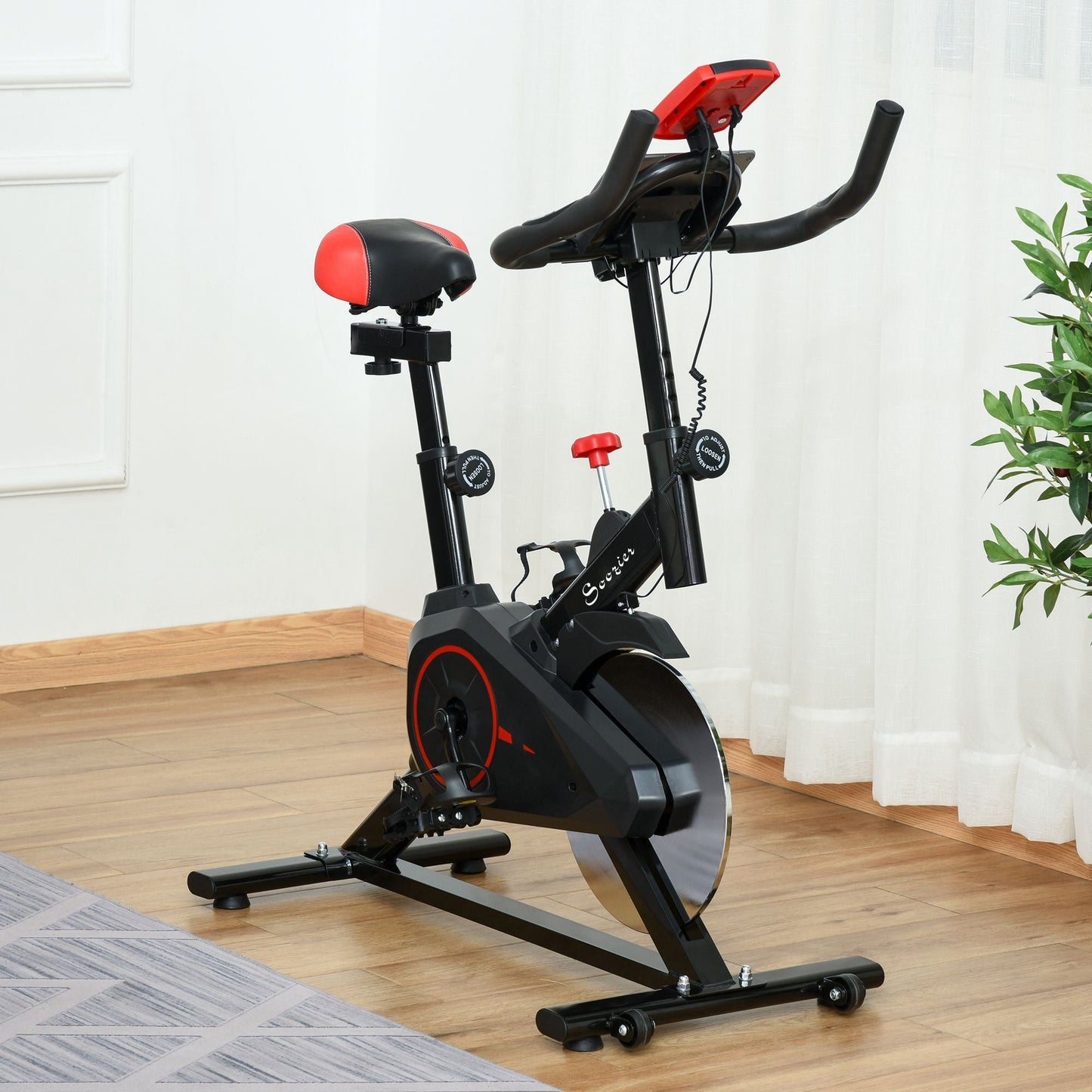 Upright Exercise Bike Indoor Bicycle Cardio Workout Cycling Machine Fitness Equipment for Home Gym w/ Adjustable Resistance Flywheel LCD Monitor Exercise & Stationary Bikes   at Gallery Canada