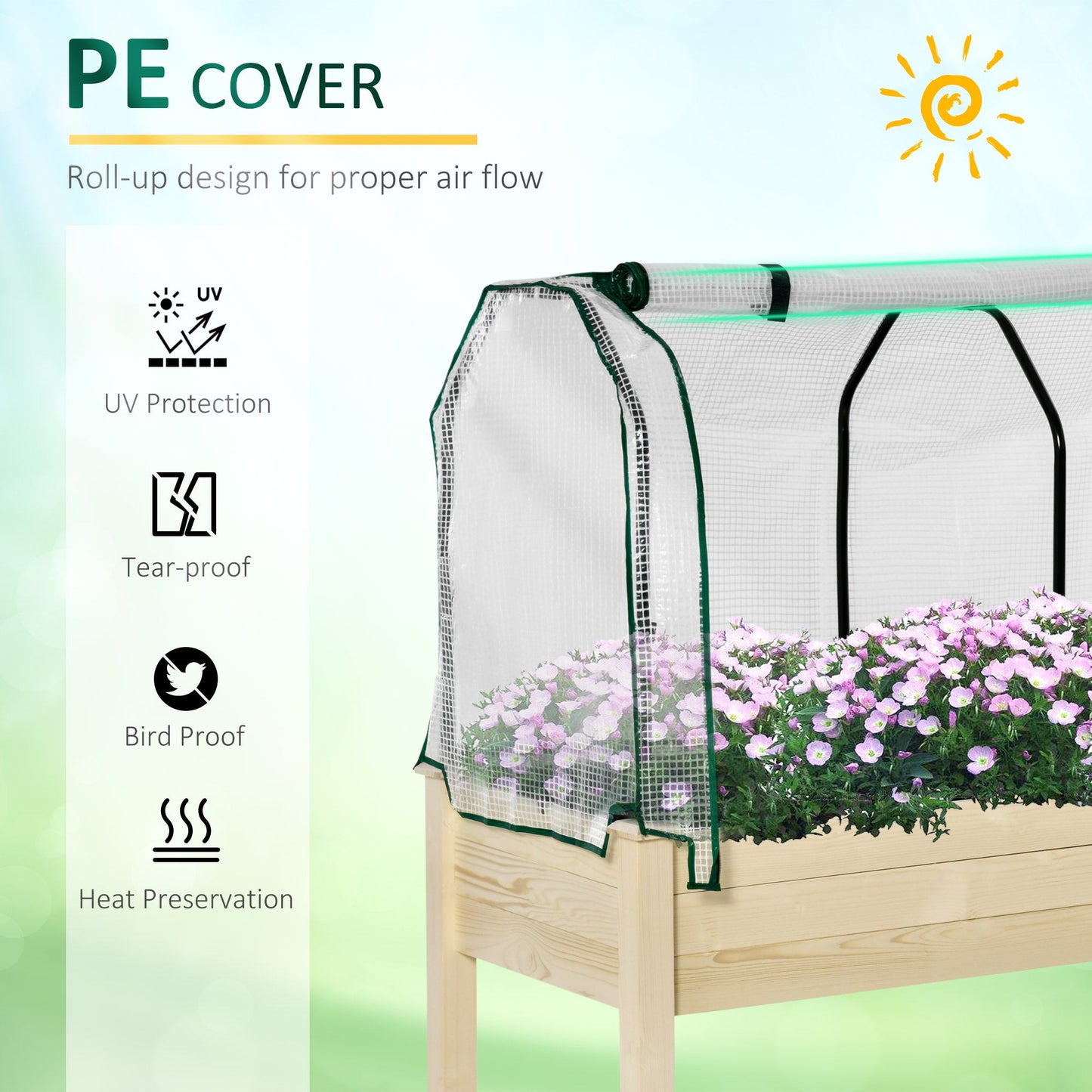 Elevated Wood Planter Box with PE Greenhouse Cover for Herbs & Veggies, Natural Elevated Garden Beds   at Gallery Canada