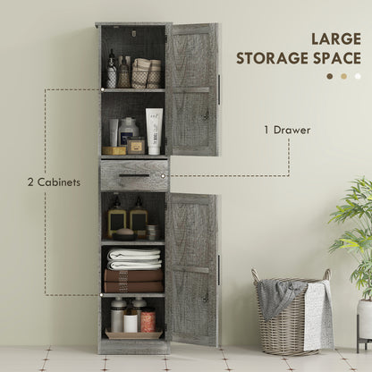 67" Tall Bathroom Cabinet, Narrow Bathroom Storage Cabinet with Drawer, Barn Doors and Adjustable Shelves, Dark Grey Bathroom Cabinets at Gallery Canada