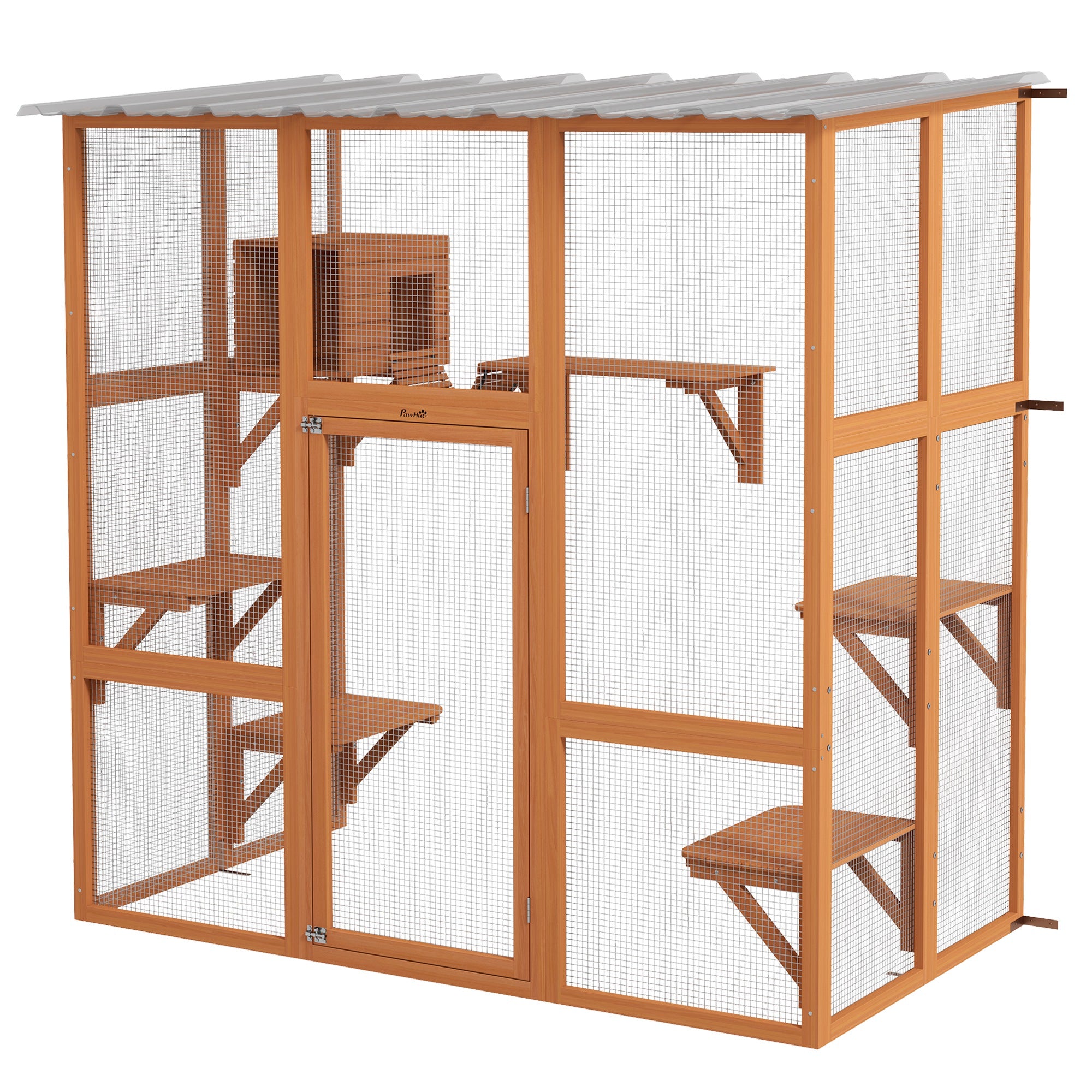 Outdoor Cat Enclosure Window Box with Weatherproof Roof, Bridge, Resting Box, Platforms, for 2 Kittens, Orange Outdoor Cat Enclosures Orange at Gallery Canada