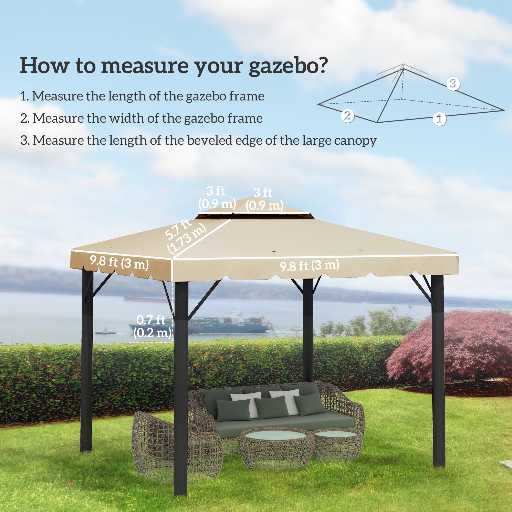 9.8' x 9.8' Gazebo Replacement Canopy, Gazebo Top Cover with Double Vented Roof for Garden Patio Outdoor TOP ONLY, Beige Gazebo Canopy Replacement at Gallery Canada