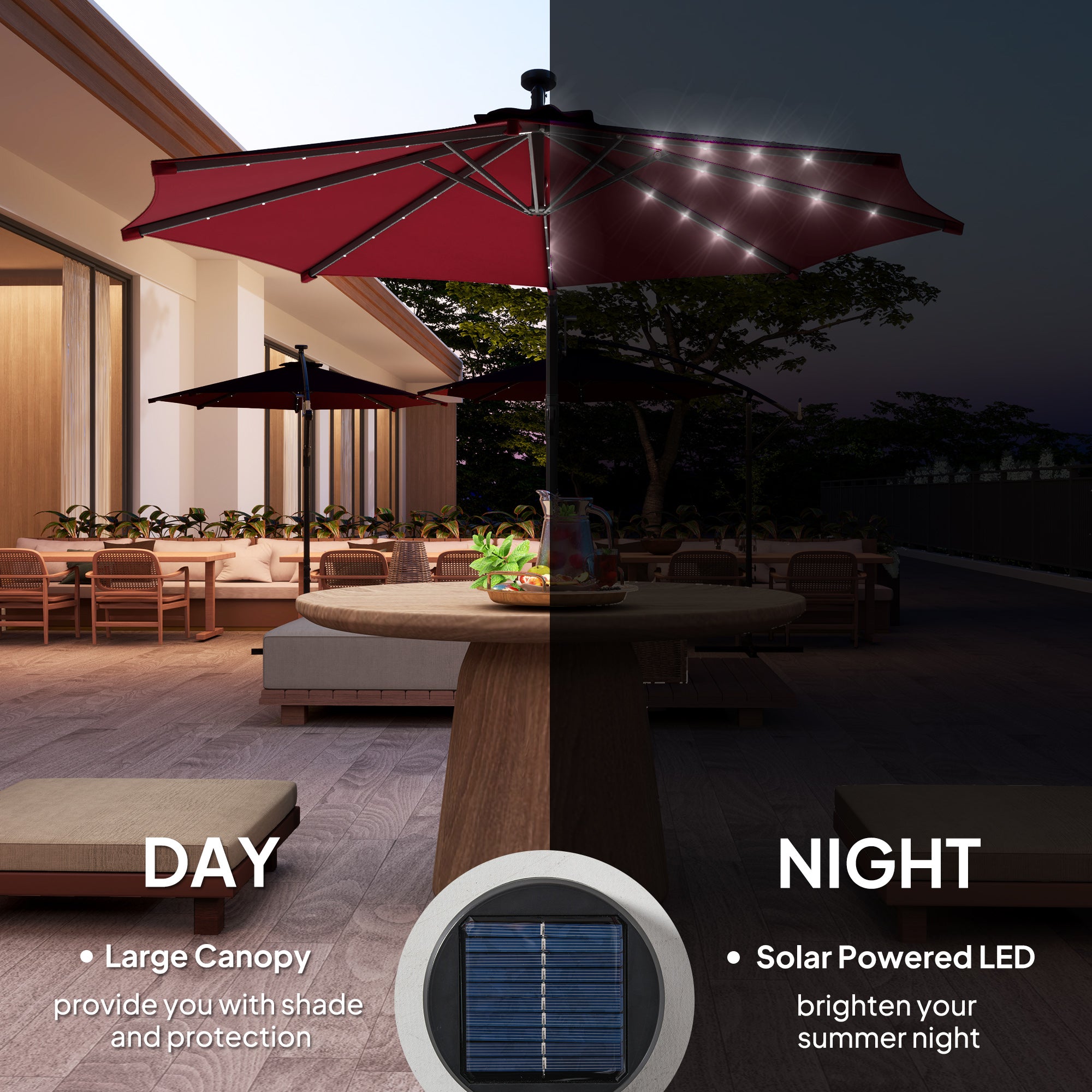 10ft Outdoor Cantilever Umbrella Banana Umbrella with Solar Lights and Adjustable Angle for Patio Backyard Wine Red Offset Cantilever Umbrellas at Gallery Canada