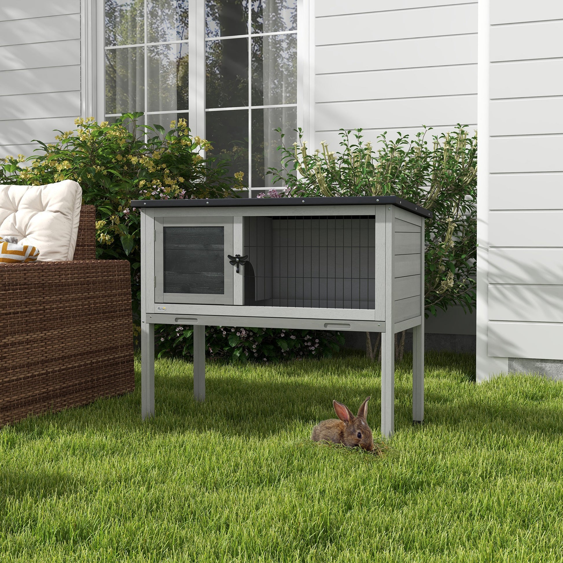 Wooden Rabbit Hutch with Openable Asphalt Roof, Tray, Grey Rabbit Hutch Multi Colour at Gallery Canada